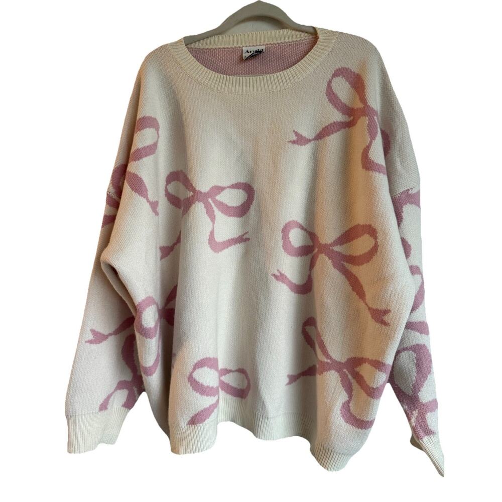 Arula Sweater Womens B (US 16-18) Cream Bow Balletcore Boxy Fit Knit Pullover